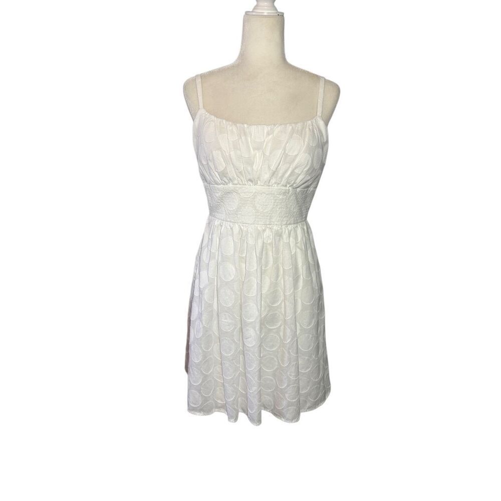 B. Smart white cotton fit and flare sundress with polka dot pattern - 12